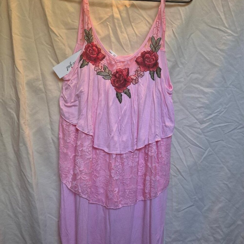 NWT Rose Gal Pink  Lace Layered Ruffle Blouse Shirt L